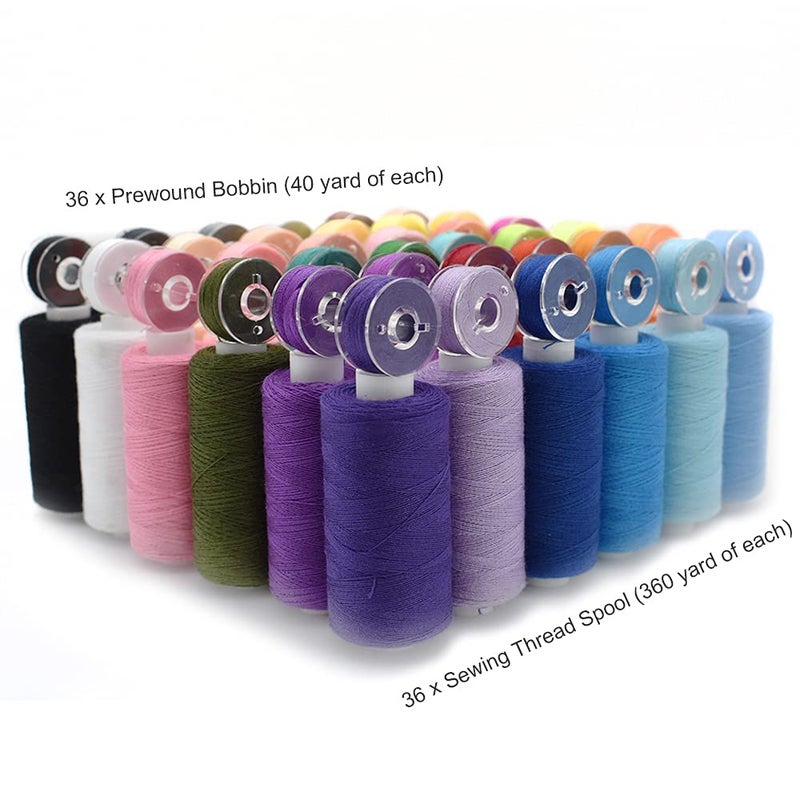 Renashed 72Pcs Bobbins Sewing Threads Kit, 36 Colors Spools 360Yards per Polyester Thread, 36 Colors Prewound Bobbin with Case for Hand Machine Sewing - Image 4